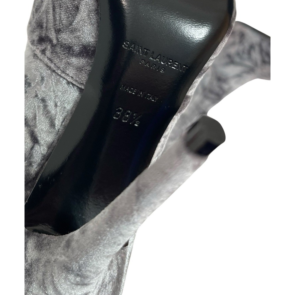 Saint Laurent Ella Gray Crushed Velvet Knee High Stiletto Boots 38.5 US 8.5 - Picture 8 of 9